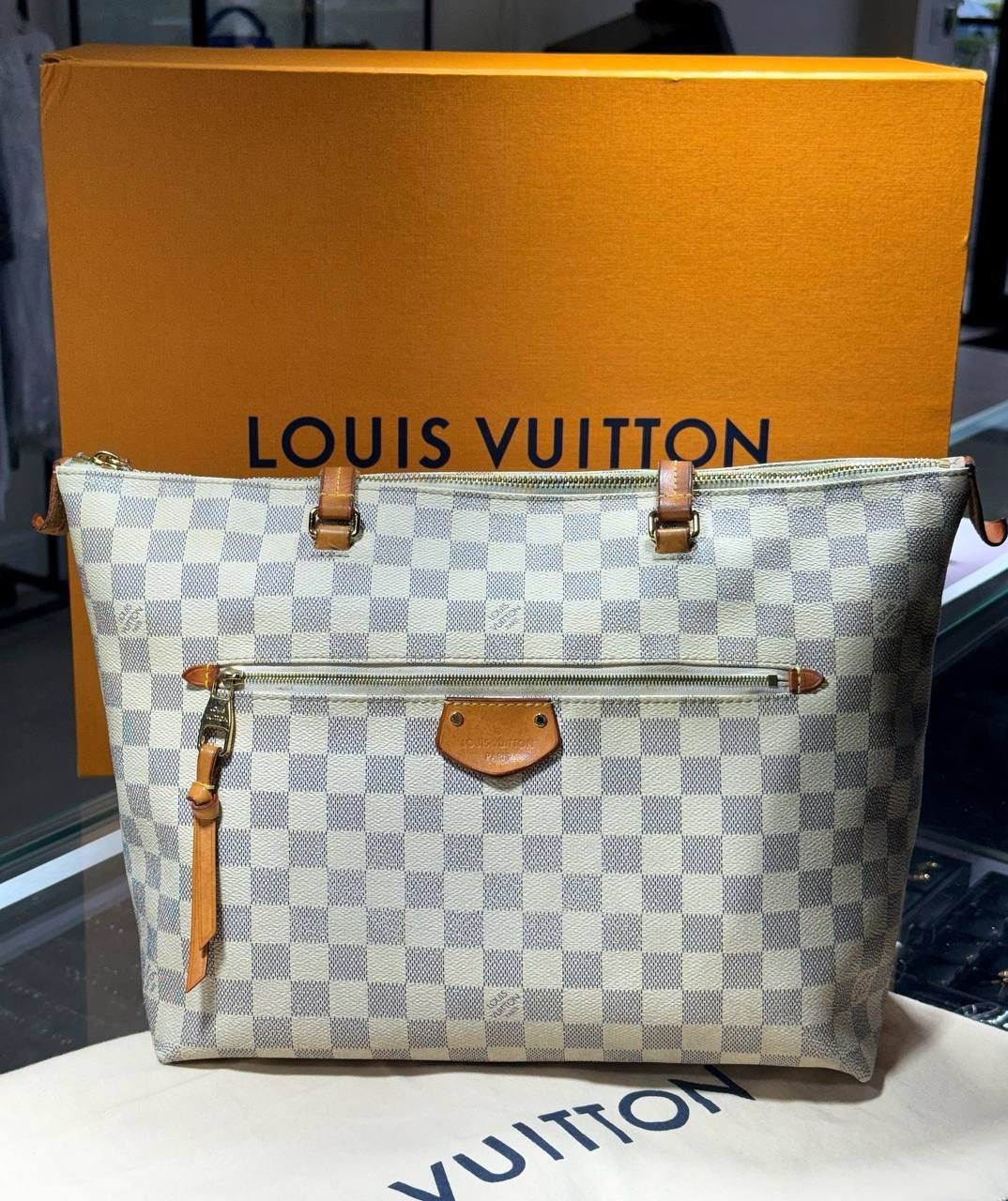 AUTH LOUIS VUITTON Iena MM Damier Azur Tote Bag Shoulder Bag Canvas N44040 W/ Box Dust Bag