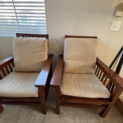 Crate & Barrel Solid Wood Adjustable Accent Chairs w/ Washable Cushions – Set of 2