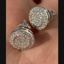 New 14 Kt Over 925 Silver Simulated Diamonds Mens Earring Screwback  Studs