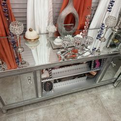 COSVALVE Silver Mirrored TV Stand for TVs Up to 65 Inches