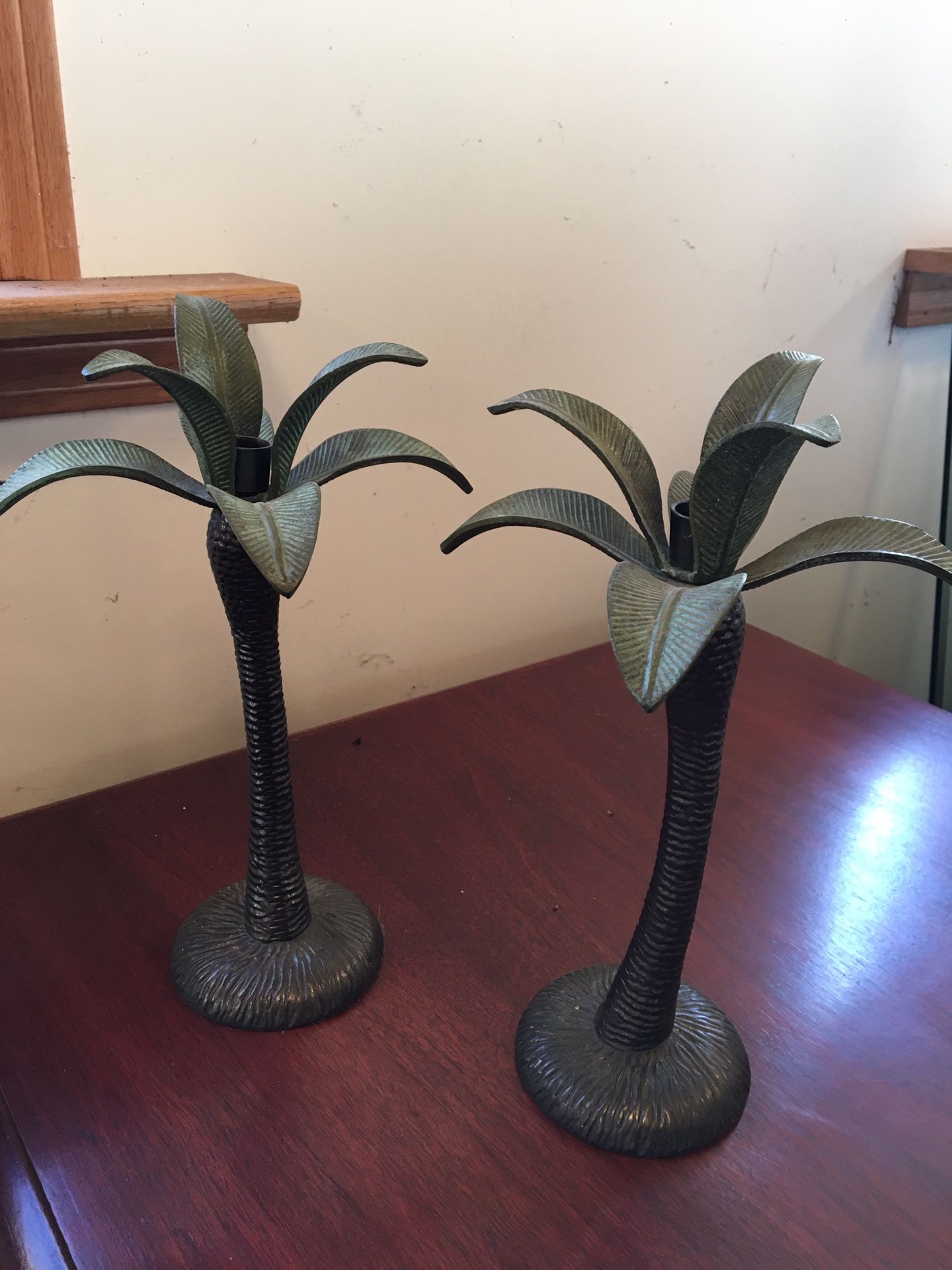 Two Tommy Bahama palm tree candle holders