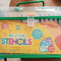 Colored Pencils And Stencils  Kit, W Case