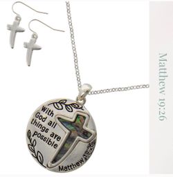 Religious cross charm necklace set