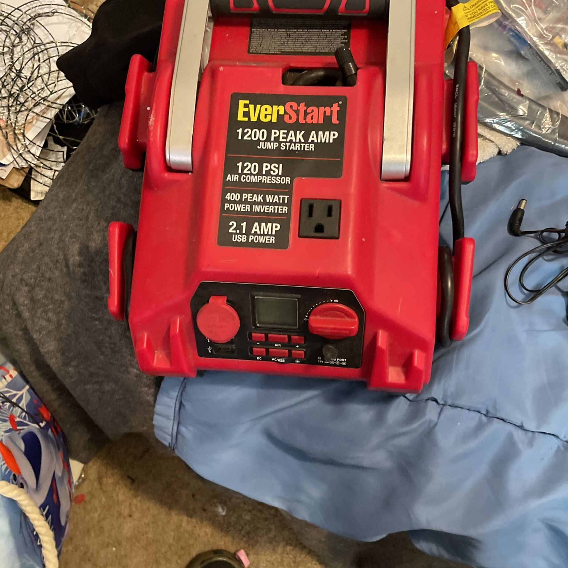 Ever start 1200 Battery-starter/ Charger/ Air Compressor/power Inverter W/ 2 USB Ports.