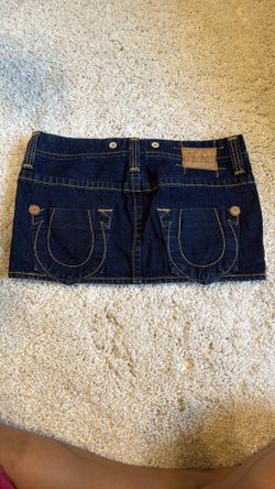 Denim Jean Mini Skirt true religion 28 dark wash triple thread like new white 2x