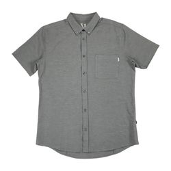 Vuori Bridge Button Down Shirt Mens Medium M Gray Short Sleeve Side Pocket V154