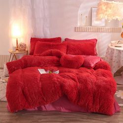 Fall And Winter Crystal Fleece Flannel 5pcs Set Fluffy Bedding Sets