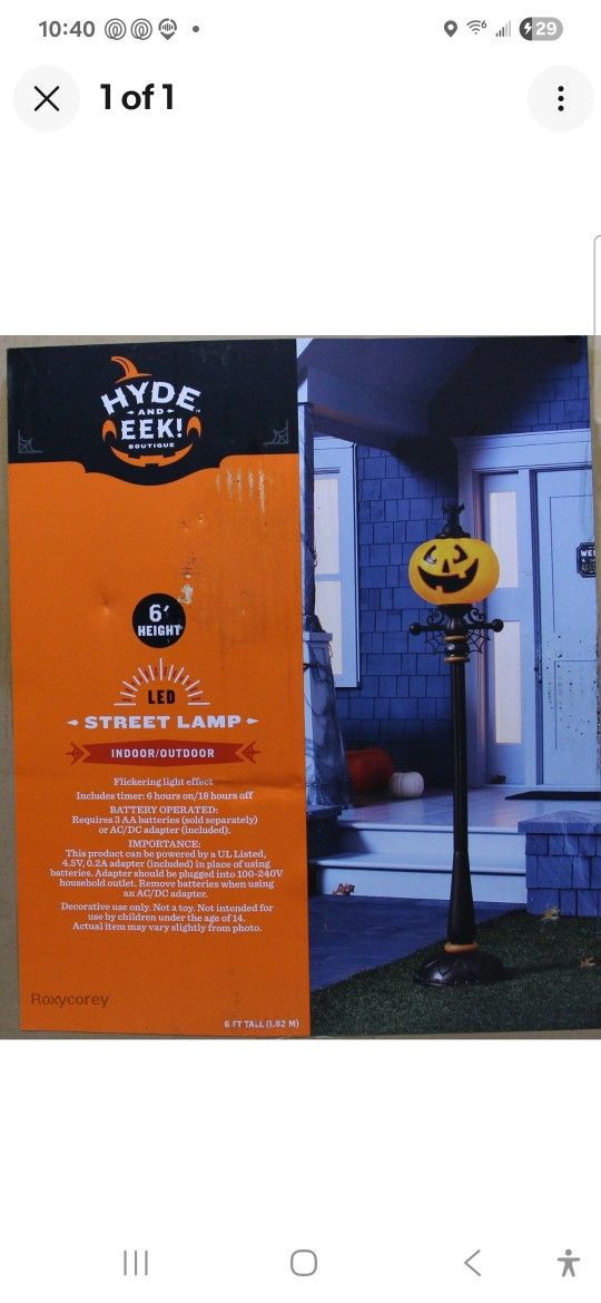 Hyde and Eek Halloween 6 ft Pumpkin LED Street Lamp