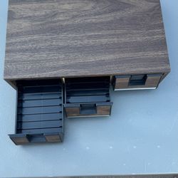 Vintage Cassette Tape Storage Organizer 3 Drawer Wood Grain Retro