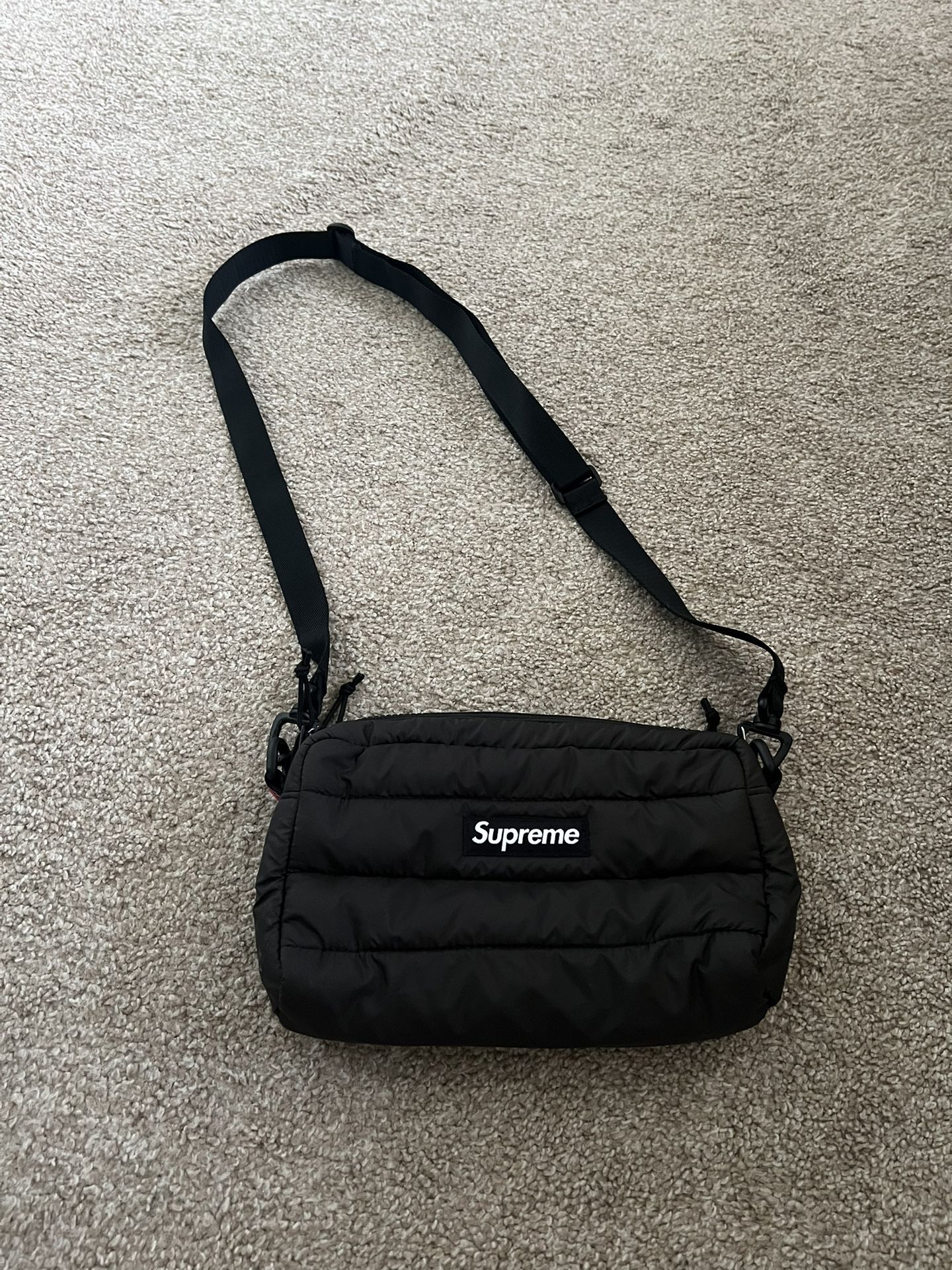 Black Supreme Puffer Messenger Bag