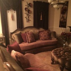 Custom Made Silk Couch Loveseat Huge Ottoman