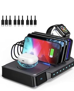 Charging Station for Multiple Devices,Aoozi 60W 8-in-1 Charging Dock with Wireless Charging Pad iWatch Holder Phone Charger Station Organizer for iPho