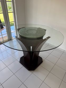 Round Glass Top Dining Table with Wood Base