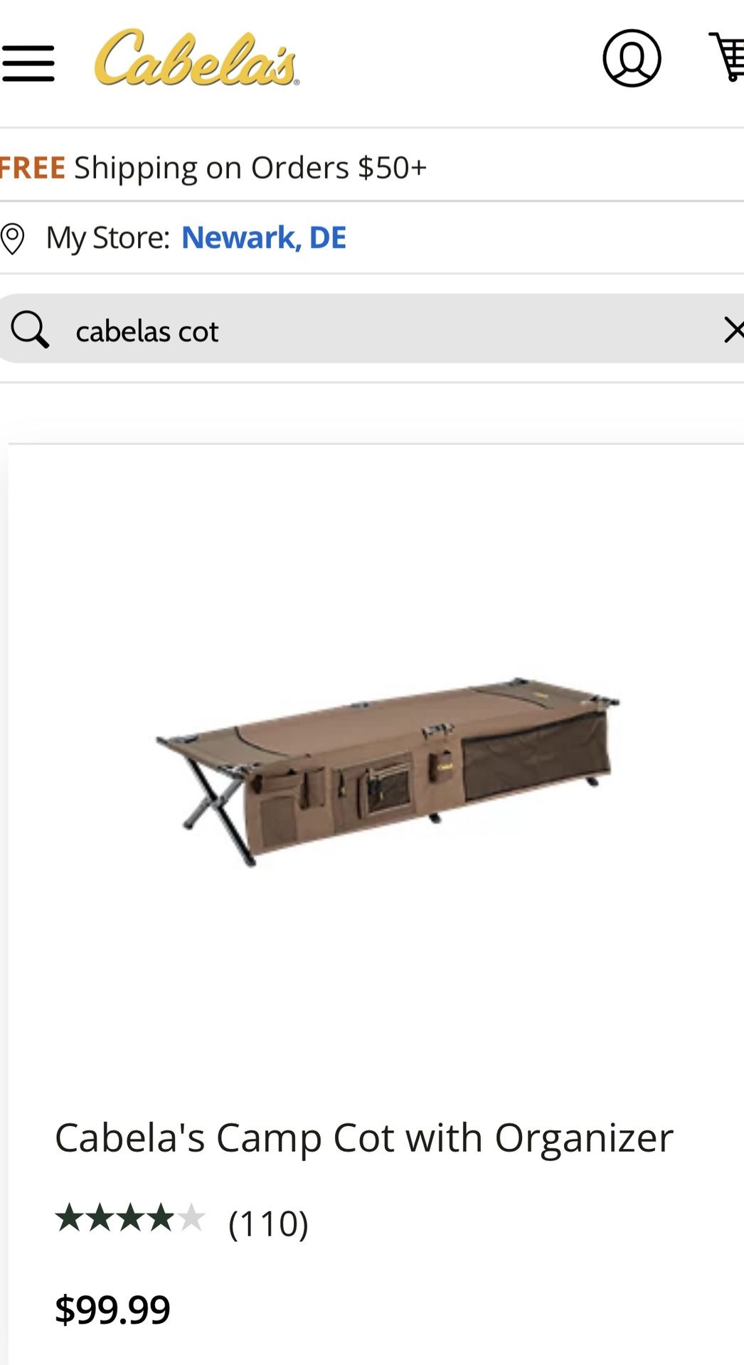 Bass Pro Tent and Cabela Cot