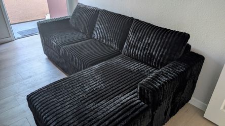 New black corduroy sectional couch / free delivery