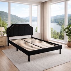 Full Fabric Bed Frame – Upholstered Headboard, Slat Support