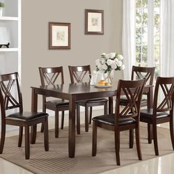 New In Stock 7pc Wood High Quality Dining Table Set Special 