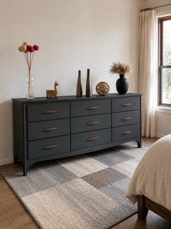 Dark Green with Gray undertones 9-Drawer Dresser with Brass Handles