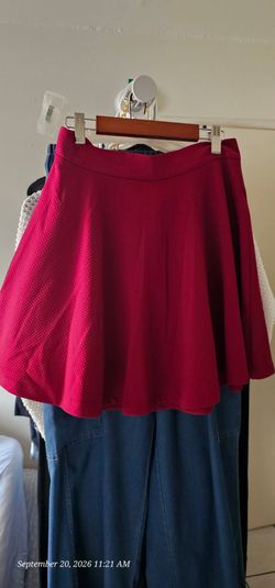 Red Textured Skater Skirt