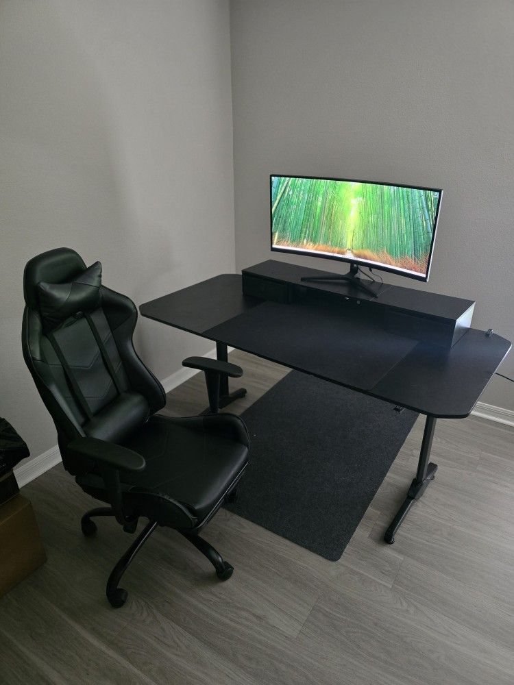 PC Desk + Chair + 34in Ultrawide Monitor