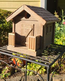 Handmade Cedar Cabin Birdhouse with a Shake Roof