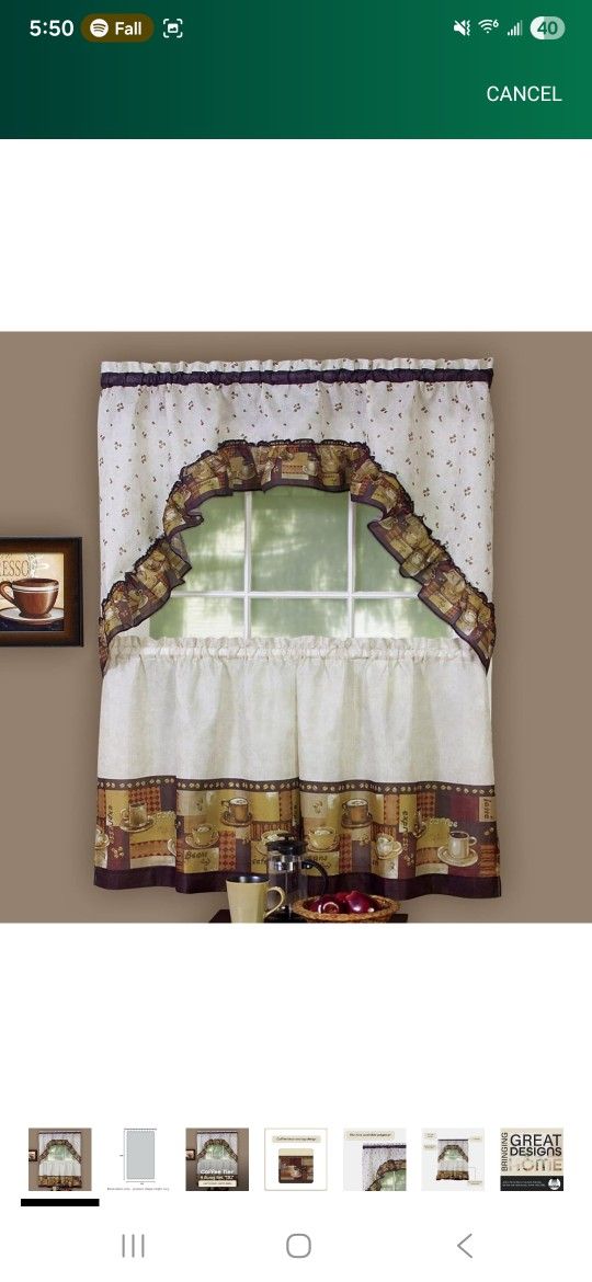 ACHIM Embellished Tier and Swag Window Curtain Set - 57 Inch Width, 24 Inch Length - Coffee - Light Filtering Polyester Drapes for Kitchen, Bedroom, L