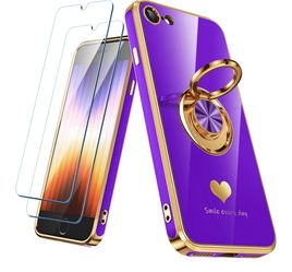 Purple and Gold iPhone Case with Ring Stand and Screen Protectors