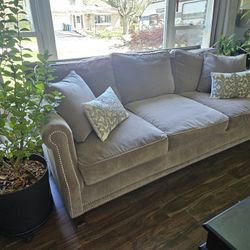 Custom Made Grayish/Taupe, Thickest Fabric, Down, Comfort Series Couch And Love Seat Set