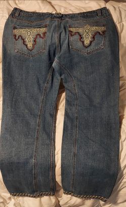 Vintage Y2K Antik Denim Cross Embroidered Pocket Bootcut Jeans Men's Size 42