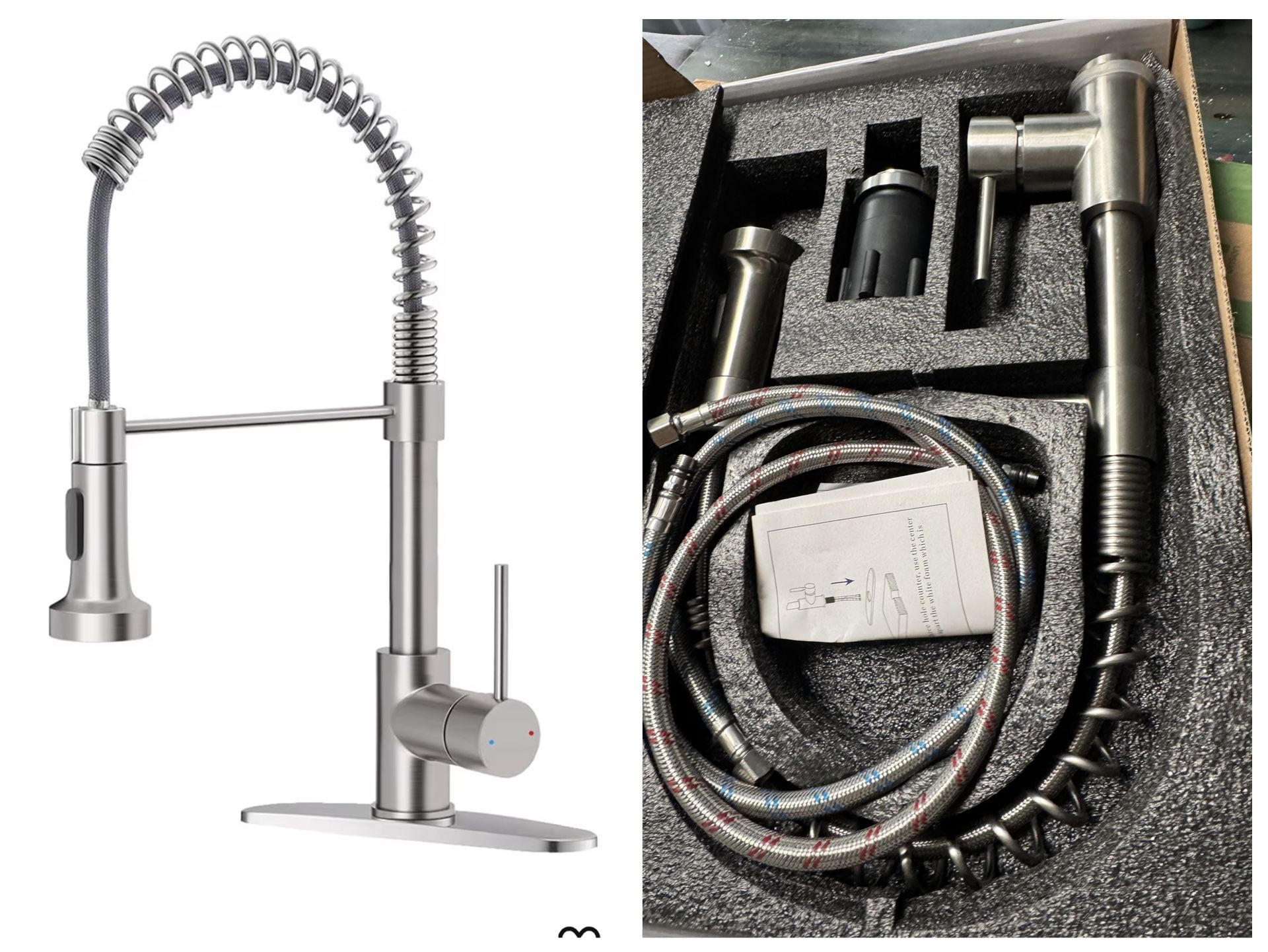 Kitchen Faucet with Pull Down Sprayer Brushed Nickel Stainless Steel 1 Handle Pull Out Spring Sink Faucets 1 Hole Or 3 Hole Dual Function for Farmhous