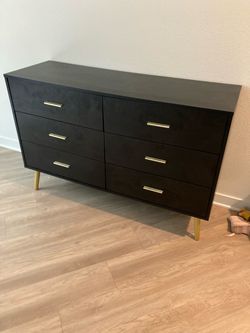 Black 6-Drawer Dresser with Gold Legs