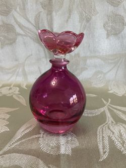 Vintage SC Line Cranberry Perfume Bottle With Flower Top Made In Italy
