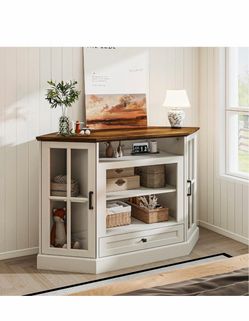 Corner TV Stand with Glass Side Cabinets