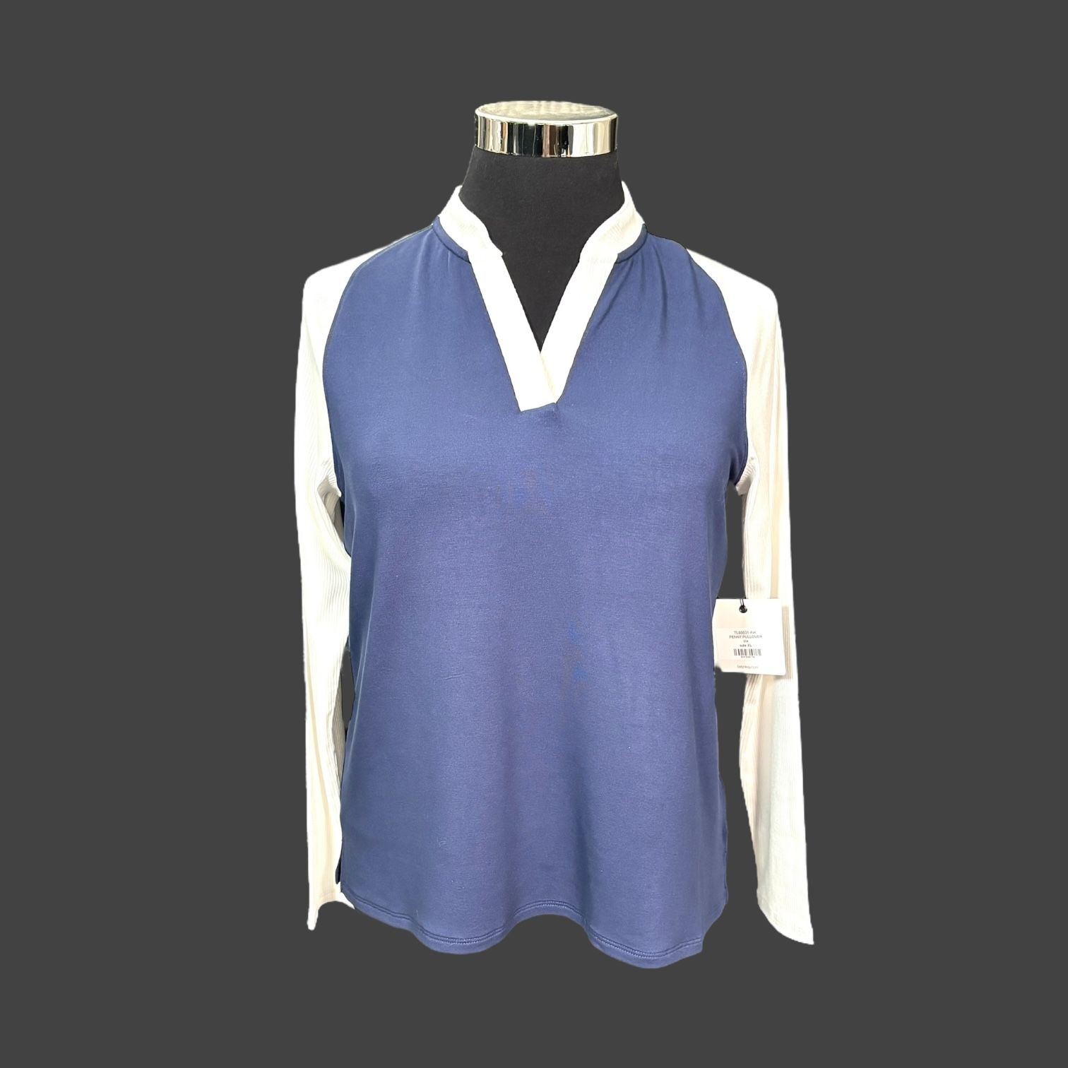 Belyn Key Women’s Blue Penny V-Neck Long Sleeve Pullover XL