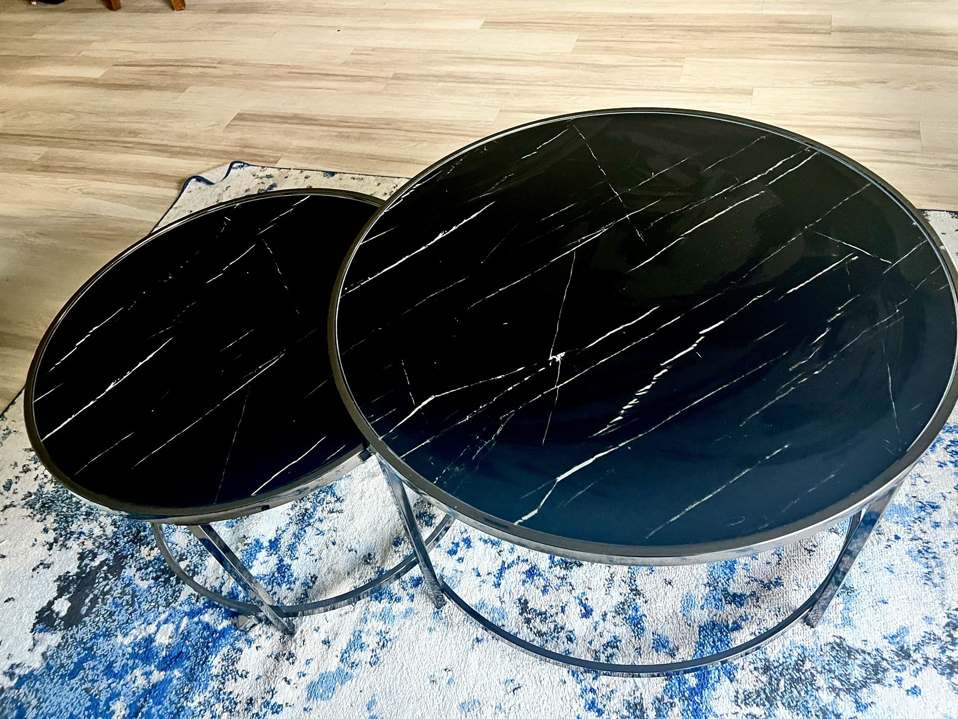 Black Marble Glass Top Center Table 