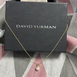 David Yurman Freshwater Pearl Pendant 18K Yellow Gold With Pave Diamonds