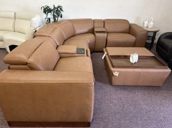 Furniture- 100% Real Top Grain Leather 6 Pc Sectional With 2 Power Recliners- Lovro