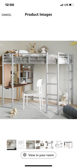 Loft Bed Full Size With Desk And Two Shelves