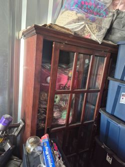 Large Wood Glass Door Display Cabinet / Armoire, Cherry Finish.