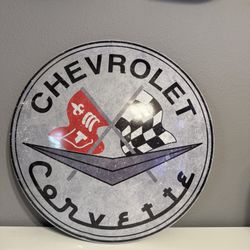 Chevrolet Corvette Dome Sign, 15" Round Metal, Bar Man Cave Game Room Wall Decor