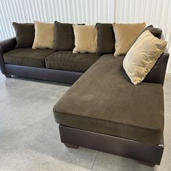 2 Piece Brown Leather Sectional Sofa Couch 