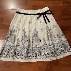 WHITE AND BLACK A-Line Skirt With Silver Sequins And Black Bow
