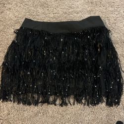 Black Sequined Fringe Skirt