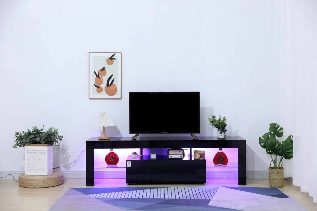 Tv STAND Black Whit Led Light