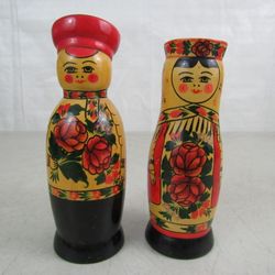 Russian/USSR Vintage Cultural Hand Painted Wooden Man & Woman Dolls


