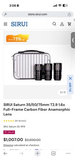 Sirui Saturn Anamorphic Set (RF Mount) neutral flare 35/50/75mm T2.9 1.6x