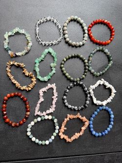 Natural Crystal Stone Stretch Bracelets – Lot of 16