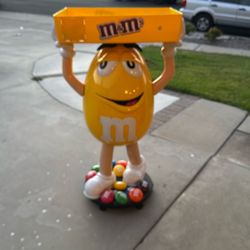 M & M Yellow Peanut Chocolate Candy Store Display Stand 46" w/Shelf & Wheels