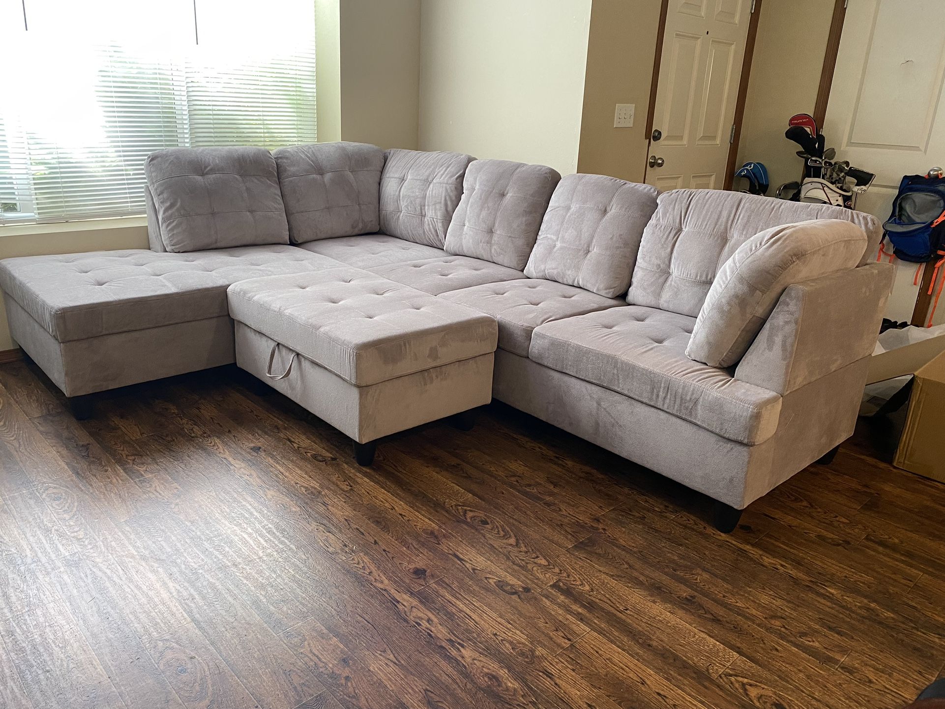 COSTCO grey Chenille Sectional Couch And Ottoman