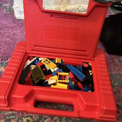 Vintage 1985 Lego Red Carrying Case with Legos
